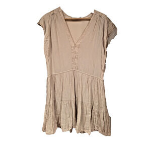 MAGALI PASCAL Tiered V Neck‎ Flutter Sleeve Mini Dress S Pink Feminine 20s style
